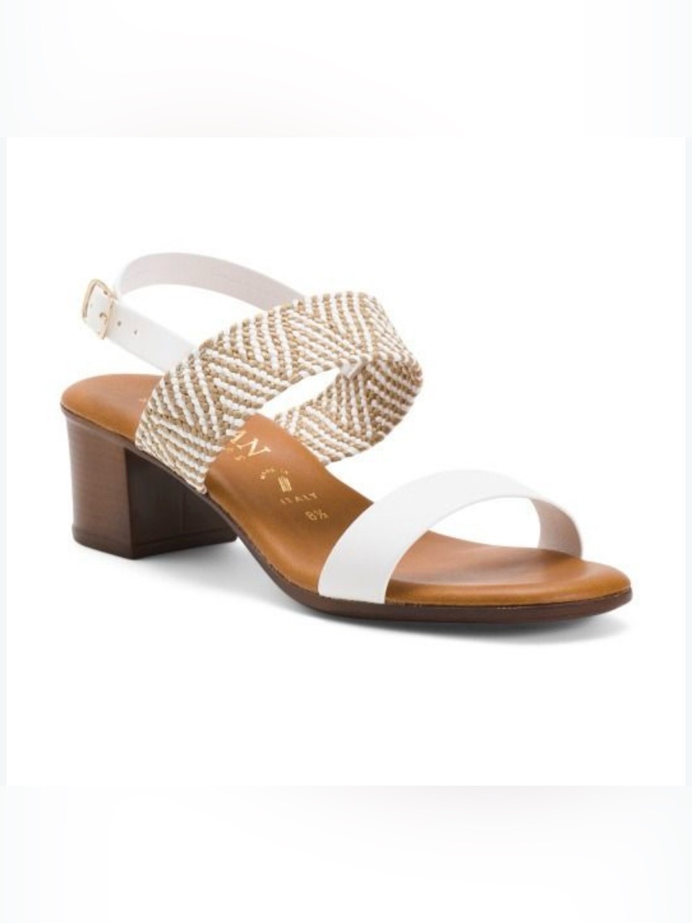 Italian Shoemakers Infamous Sandals Made in Italy White Woven Block Heel 8